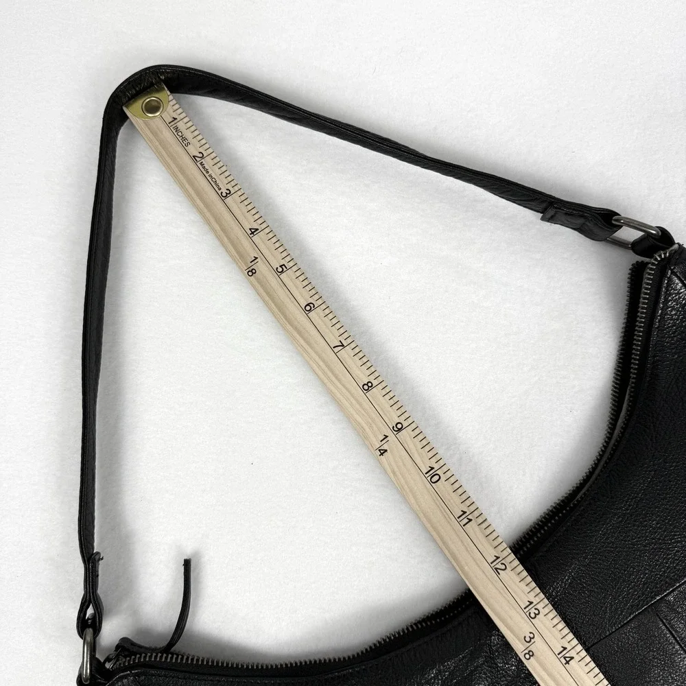 DAY & MOOD Black Leather Sling Hobo Shoulder Bag‎